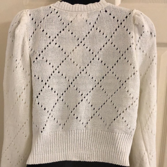 Jessica Simpson cream crochet‎ eyelet look dotted v-neck cardigan sweater size M - Picture 9 of 11